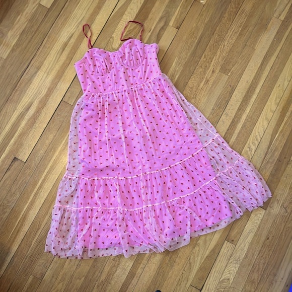 Betsey Johnson Dresses & Skirts - Betsy Johnson pink tulle dress w/ red sparkle hearts - NEW WITH TAGS